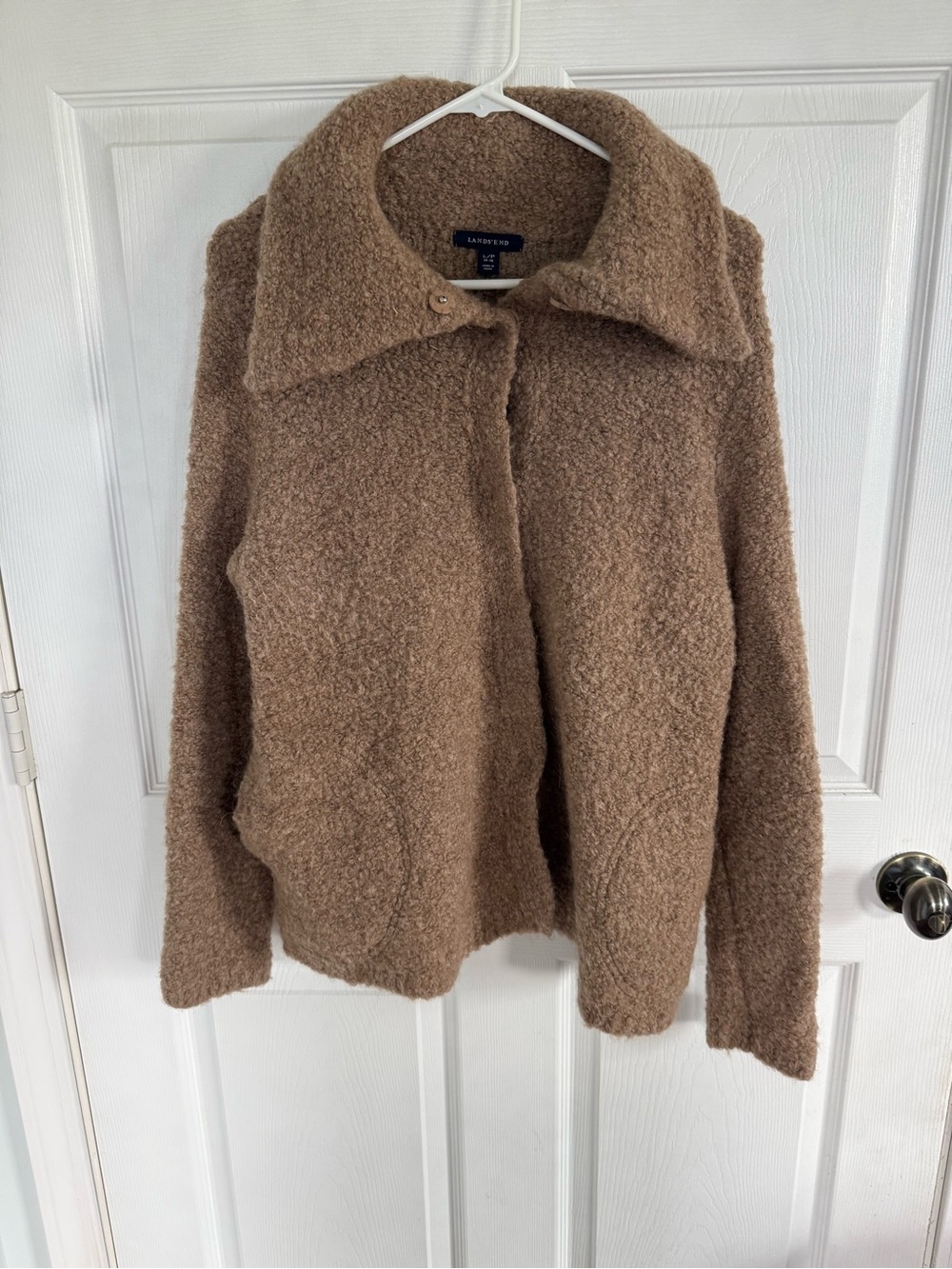 Lands’ End Wool Alpaca Blend Cardigan Jacket L Brown Granola Fall Layering